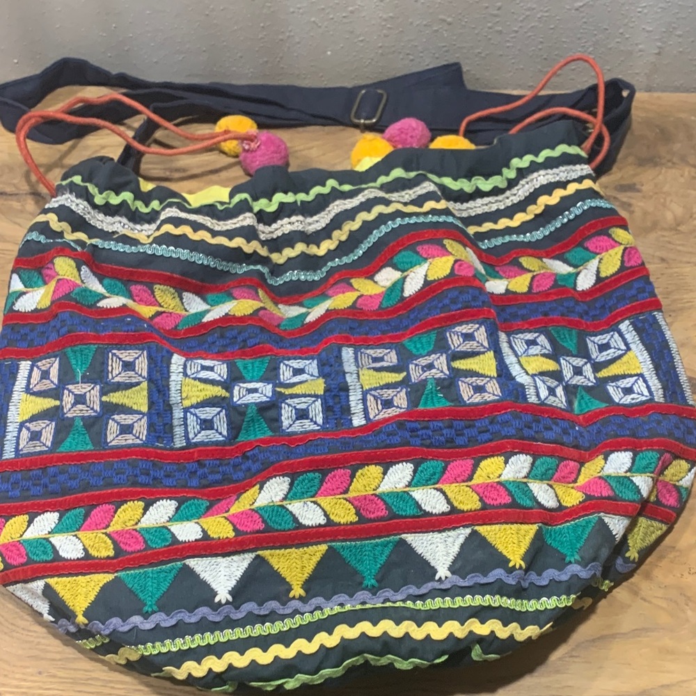 Earthbound Trading Co Embroidered Festival Bag Navy Adjustable Strap